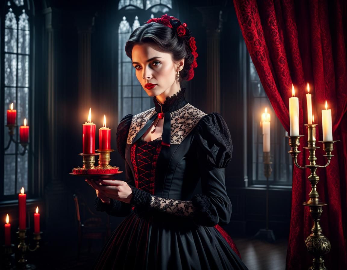 Ethereal Victorian Vampire in Mysterious Mansion