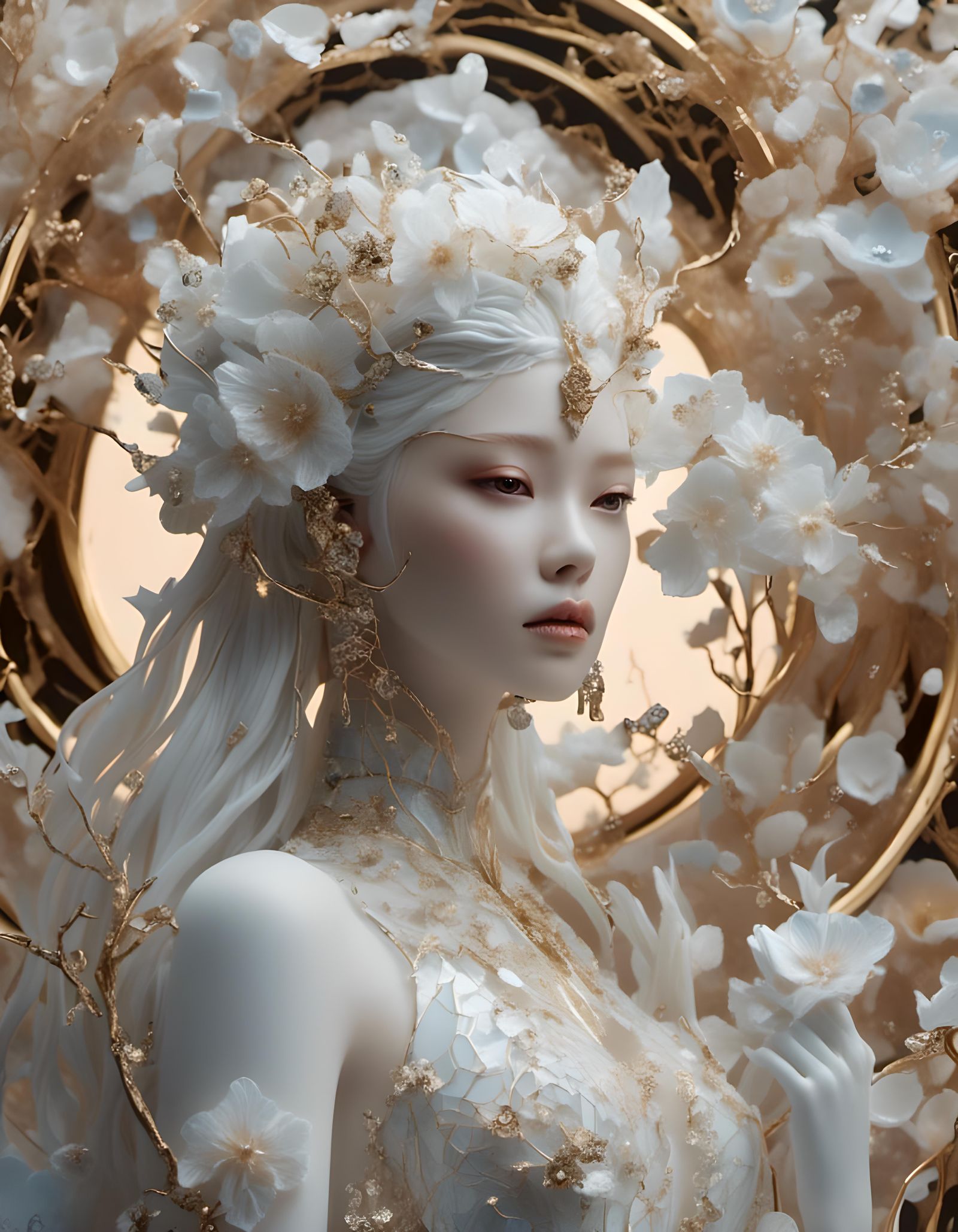 Ethereal Beauty in Kintsugi-Inspired Porcelain Portrait