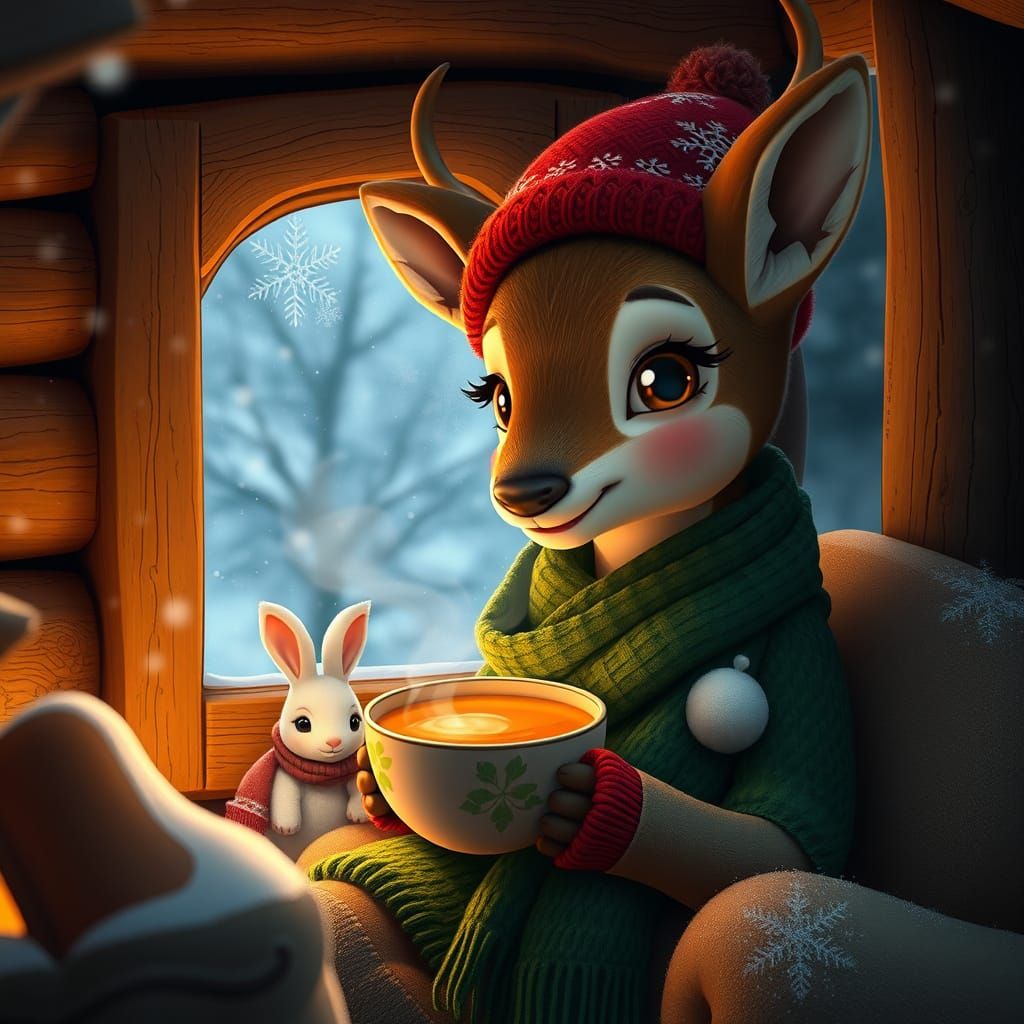 Cozy Winter Wonderland with Chinto and Tiku by the Fireplace