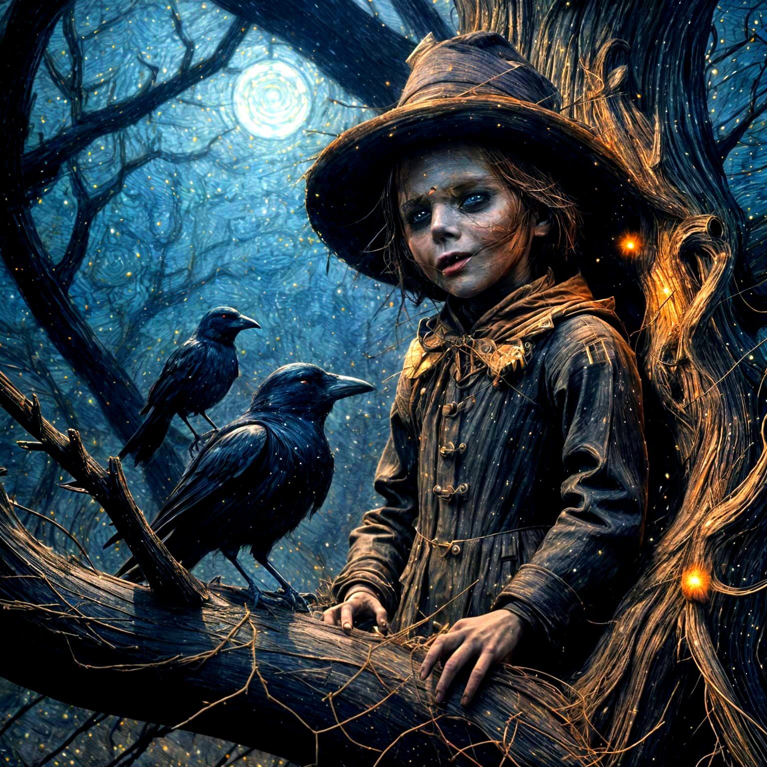 Baby Scarecrow and Crow, Cherry Velvet Theme