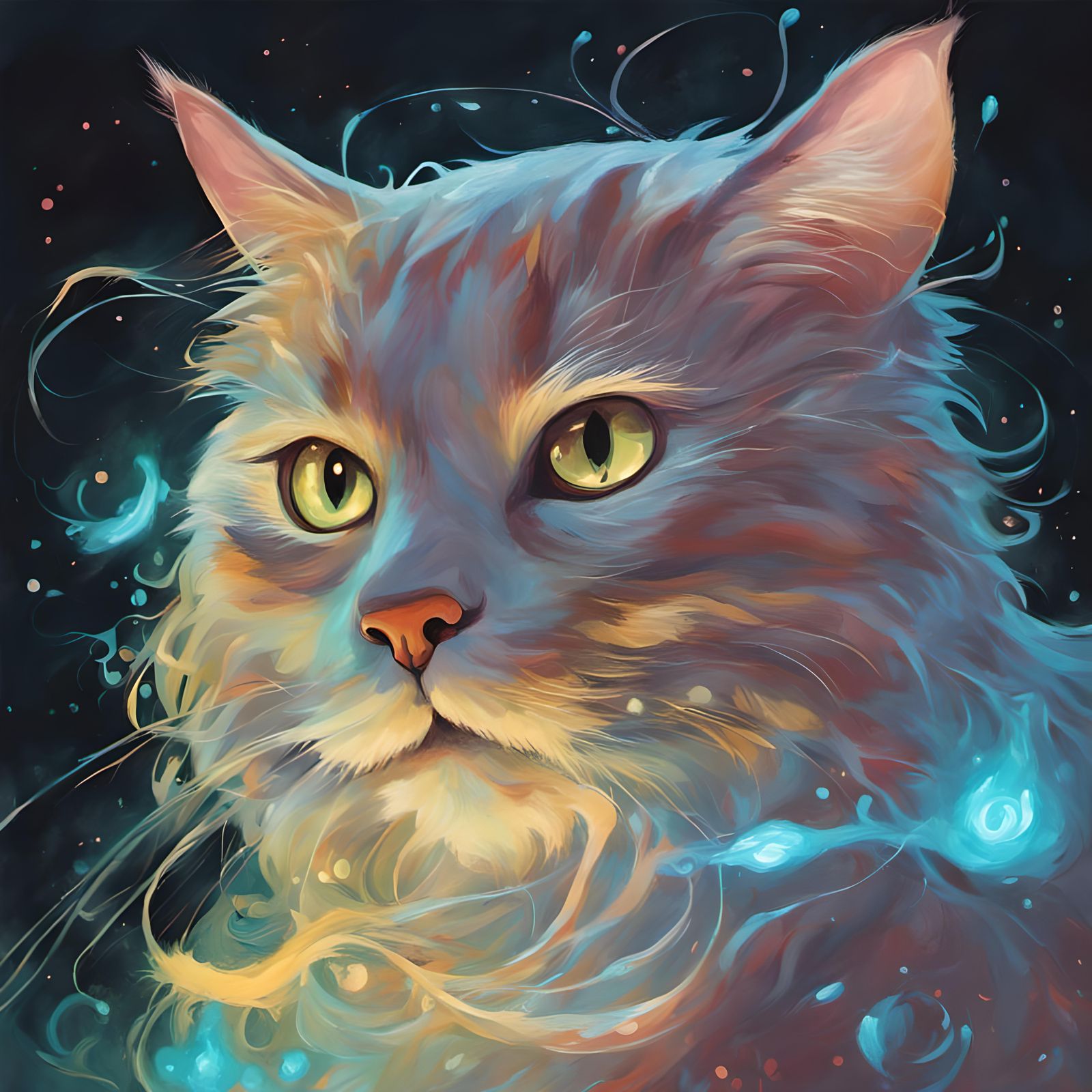 Luminous Feline Portrait in Whimsical Fantasy Style