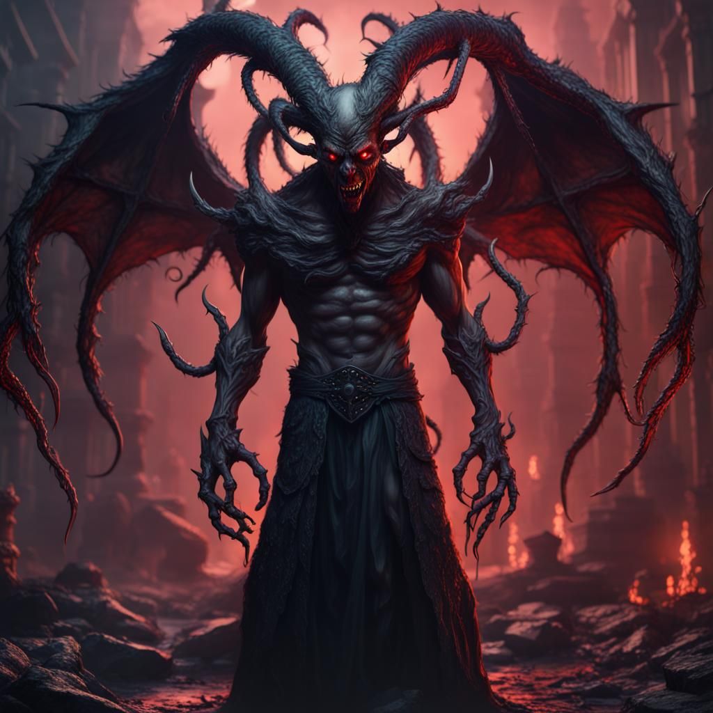 Eldritch Devil Man Nightmare in Fantastical Deep Colors