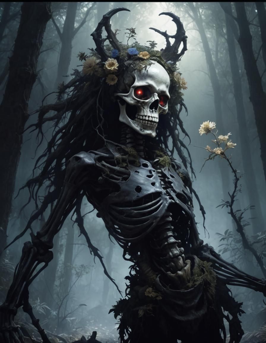 Dark Fantasy Skeleton in a Polluted Wasteland