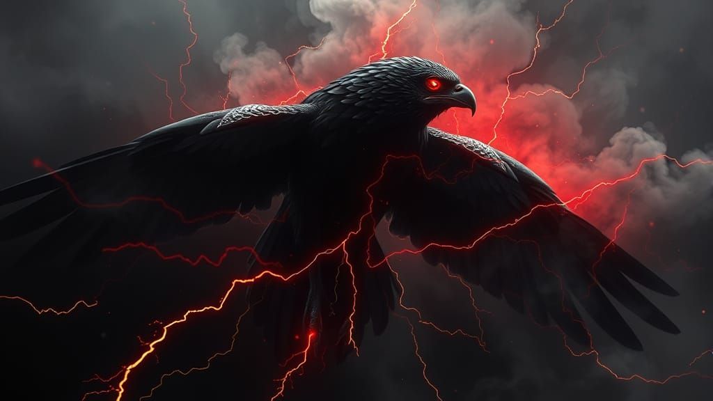 Glitch Art: Black Falcon in Electric Storm