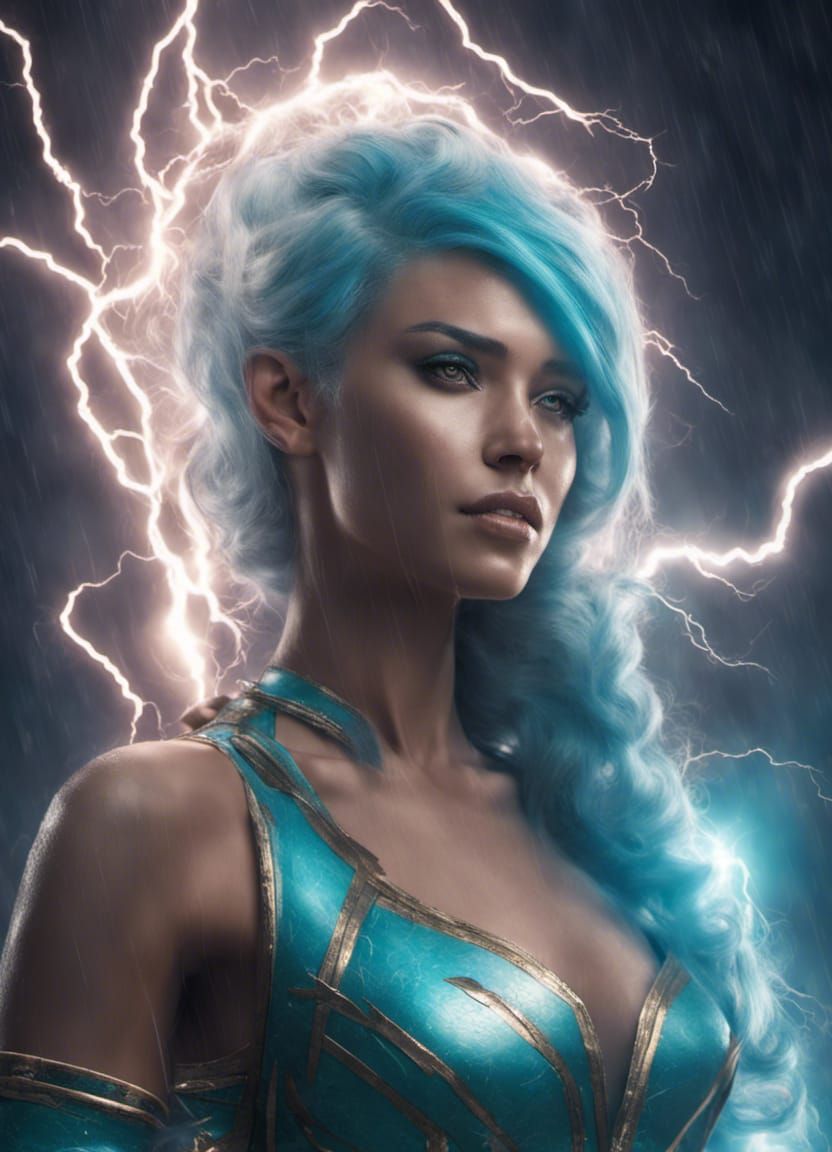 Mysterious Lightning Goddess in Hyper-Realistic Detail