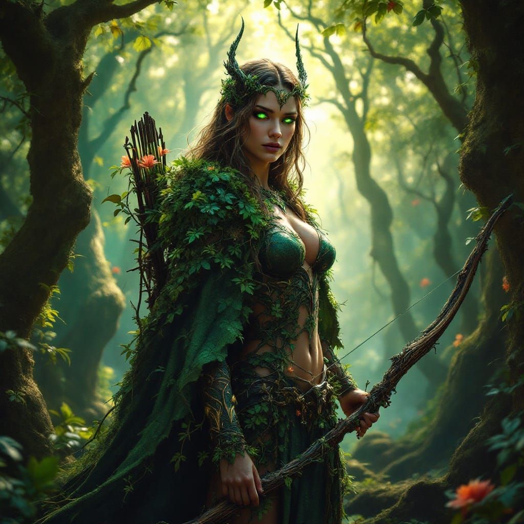 Surreal Valkyrie Unites with Ancient Forest in Cyberpunk-Ins...