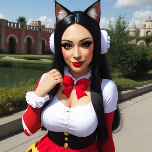 Cute Latina Catgirl in Mario Cosplay