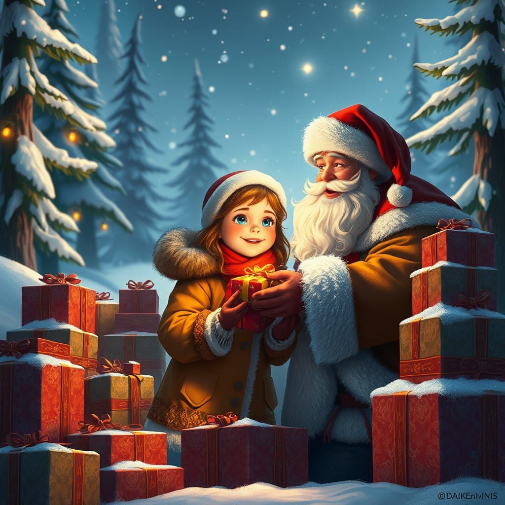 Magical Holiday Moment with Santa Claus and a Young Girl