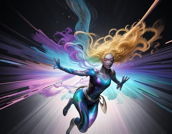 Dreamy Digital Portrait of Curly Blonde Girl in Vibrant Past...