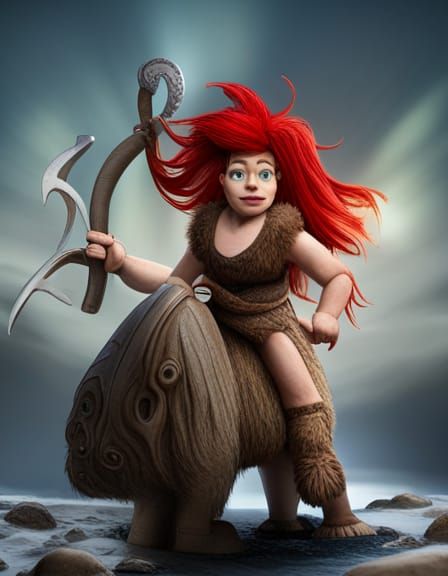 Fierce Viking Female Warrior Riding Woolly Mammoth