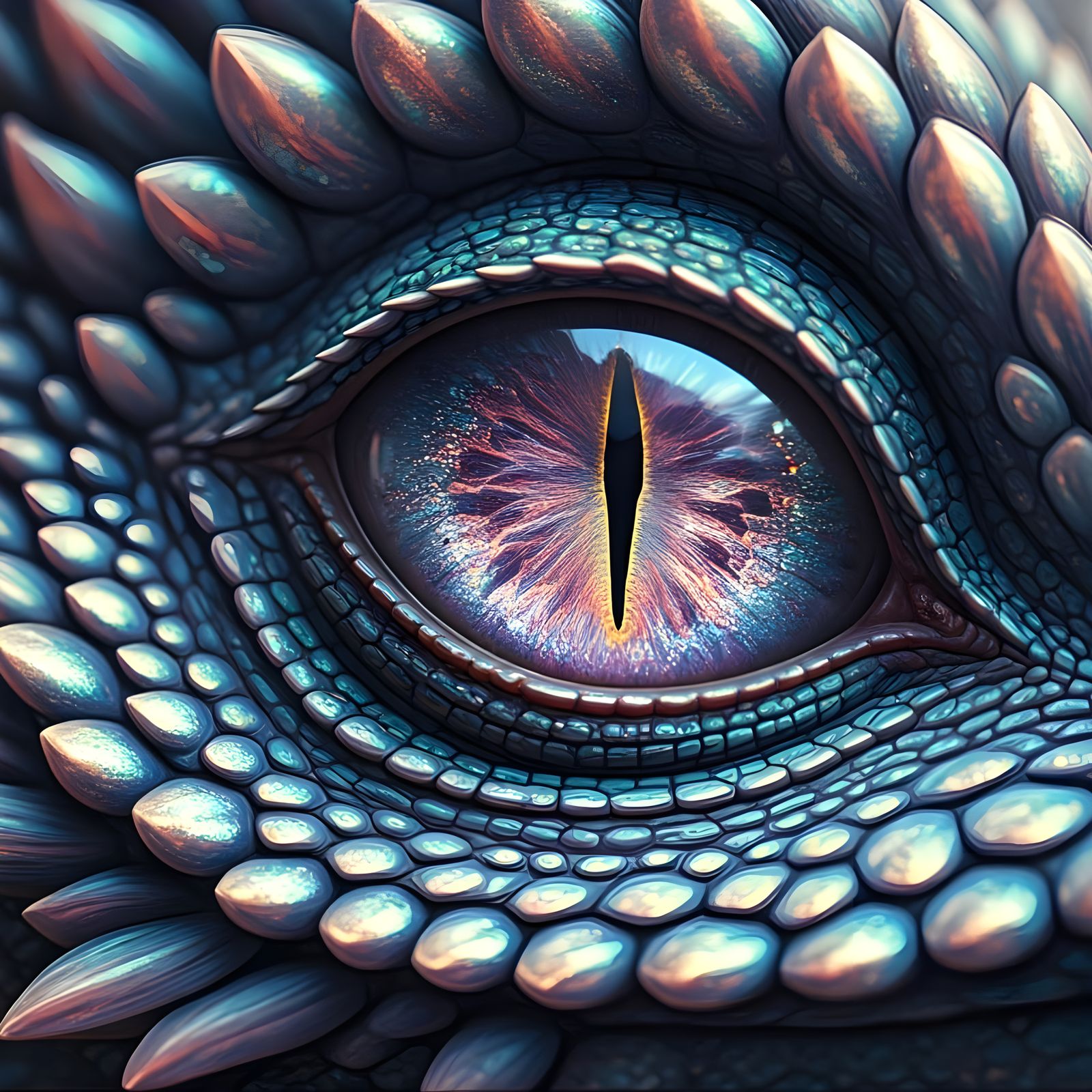 Mystical Dragon's Majestic Gaze in Iridescent Hues