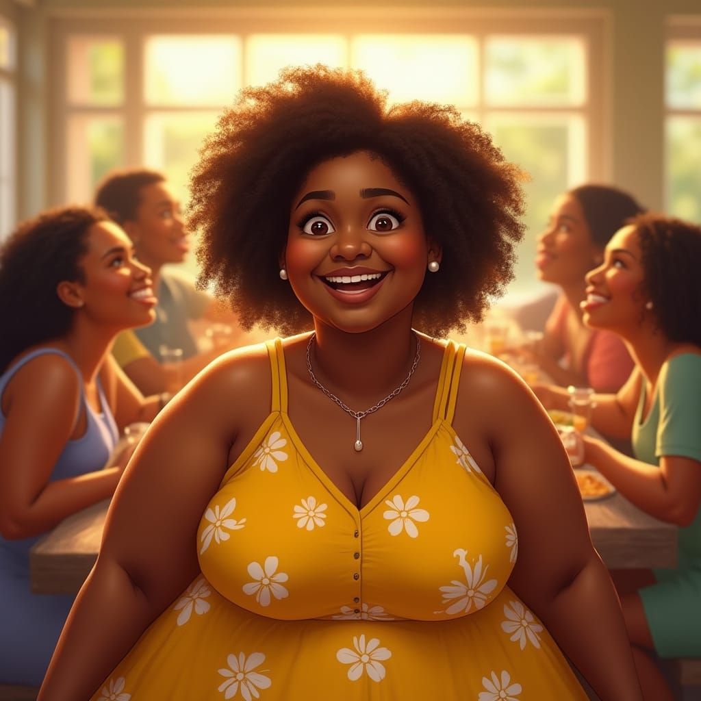 Joyful Black Teen Girl Surrounded by Diverse Women in a Vibr...