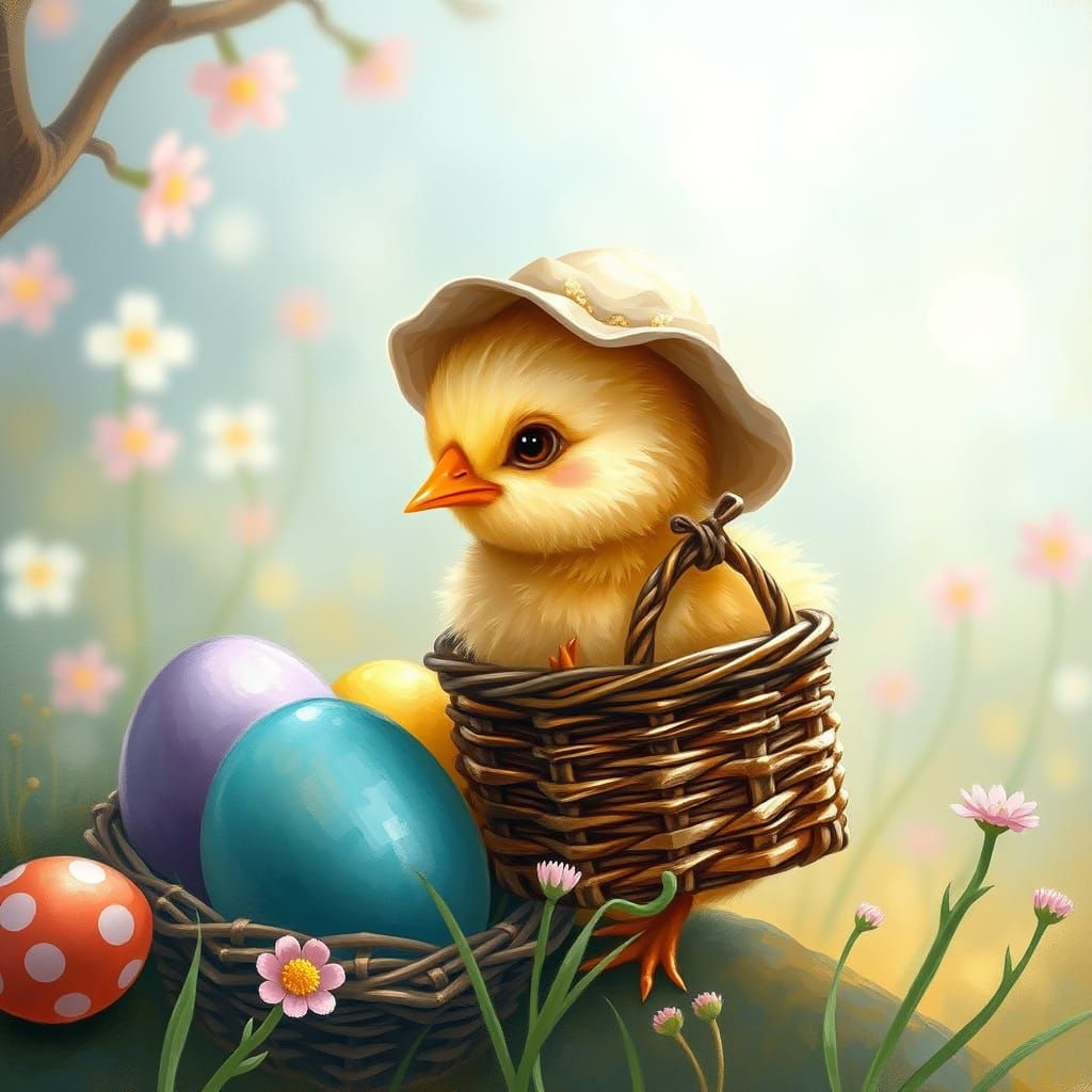 Delicate Easter Chick in Whimsical Garden