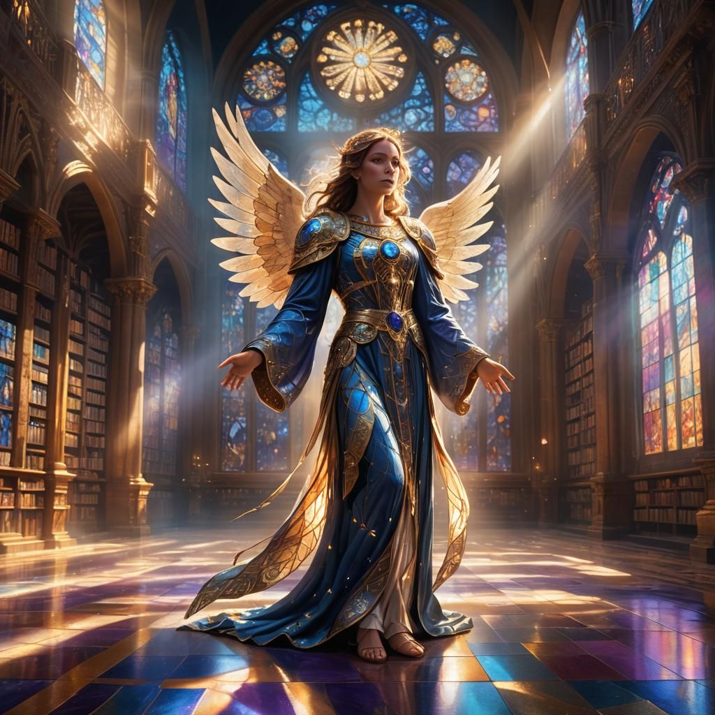 Angel in Heavenly Library: Cinematic Fantasy Concept Art wit...