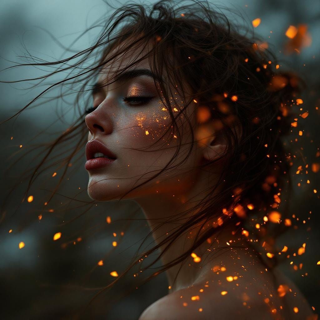 Flaming Ember Portrait in Surreal Elegant Style
