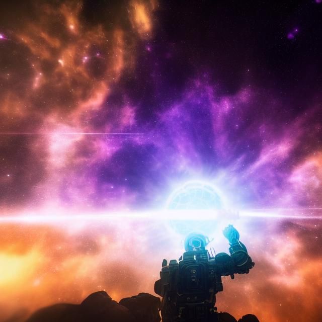 Cyborg Scientists Explore Nebula in Cyberpunk Style