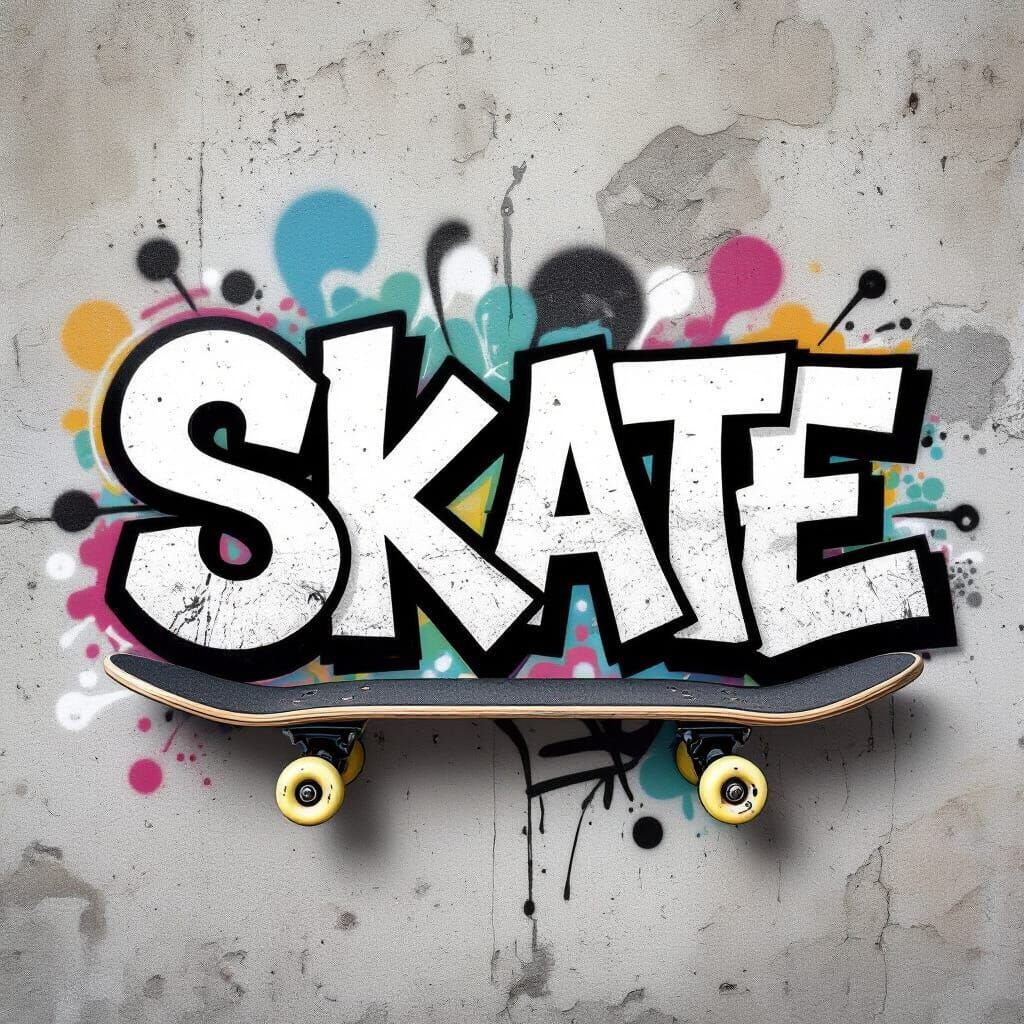 SKATE Graffiti Letters with White Outline and 3D Effects