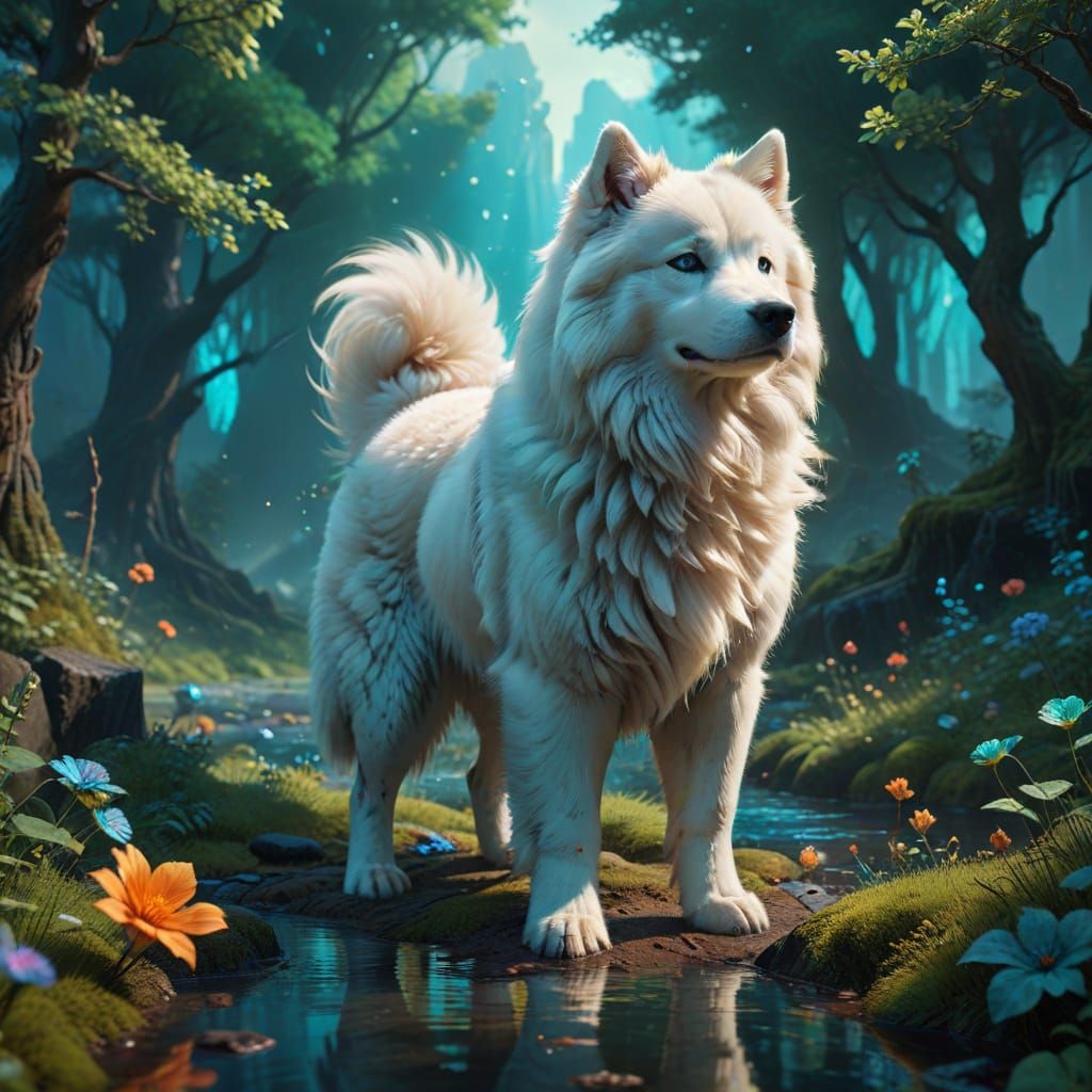 Majestic Golden Samoyed in a Fantastical Realm
