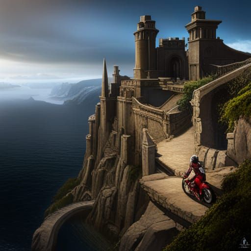 Ethereal Dark Fantasy Motorbike Scene