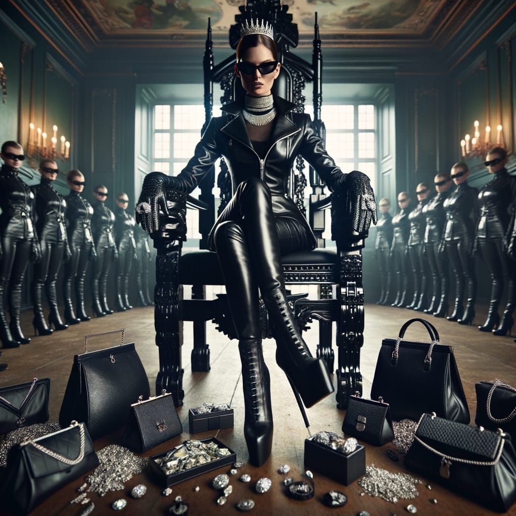 Leather-Clad Villainess on Throne with Diamond Loot