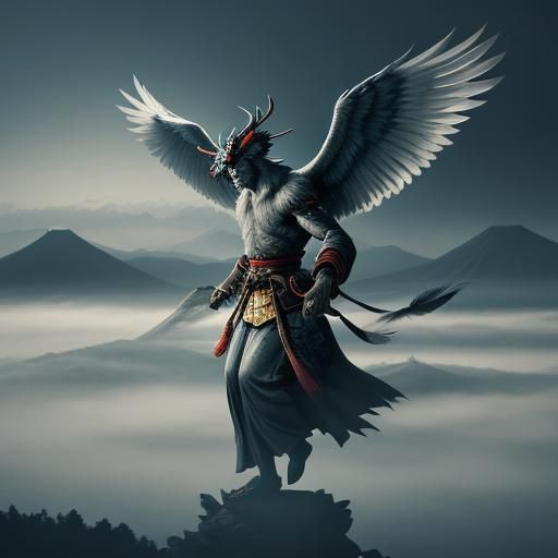 Misty Mountain Tengu in Japanese Mythology-Inspired Art