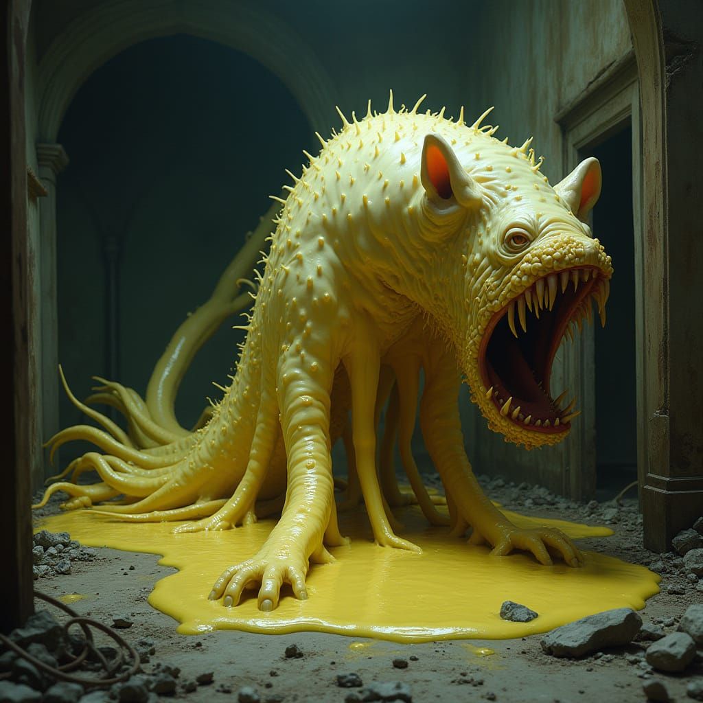 Terrifying Slime Monster Crawling Through Ruined House