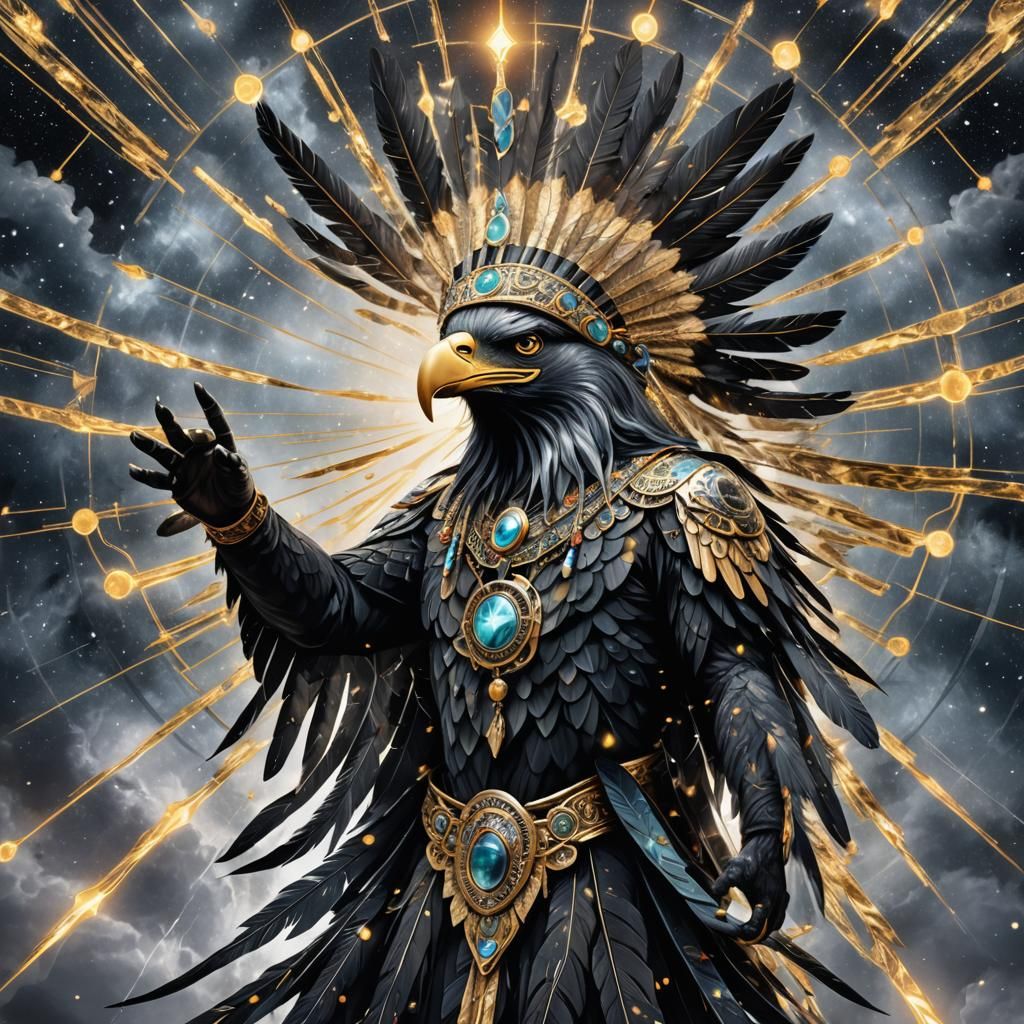 Eagle soars in Celestial Light, Native American Art