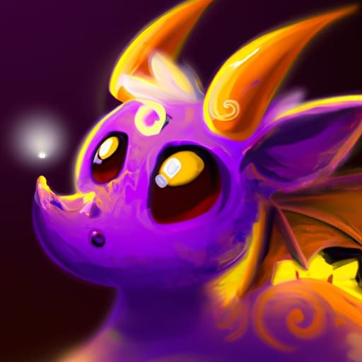 Cute Purple and Yellow Dragon in Cinematic Lighting