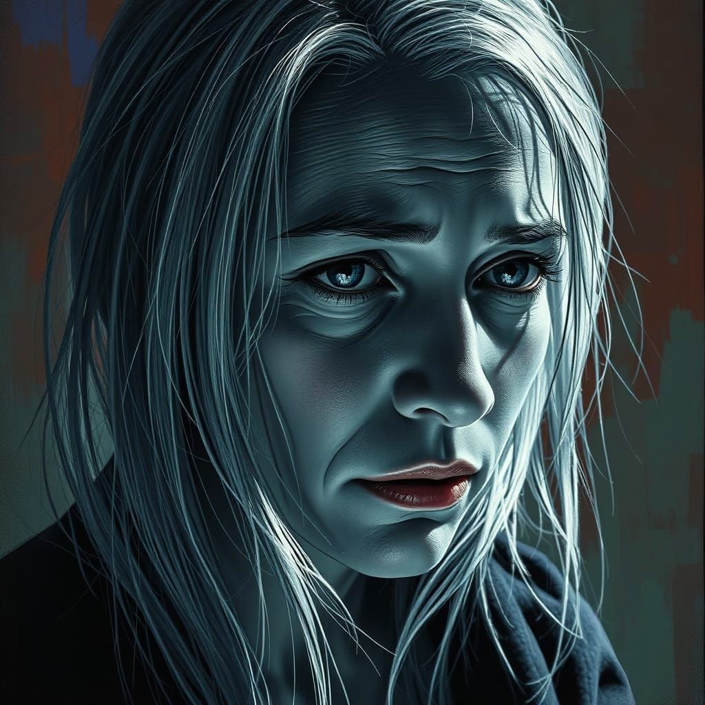 Dramatic Charcoal Portrait of a Sad Woman