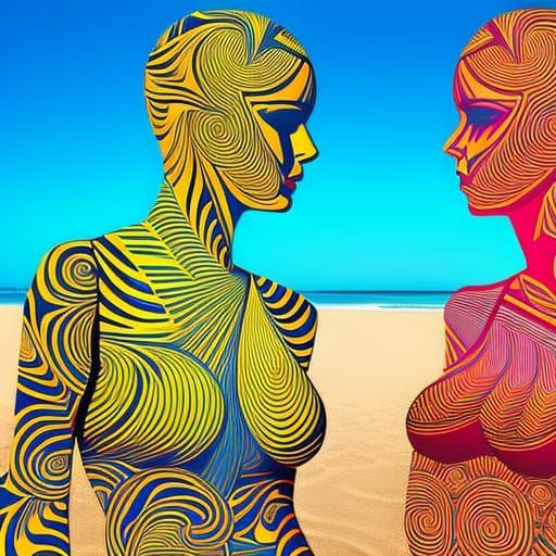 Vibrant Paisley Ladies in Striped Skies