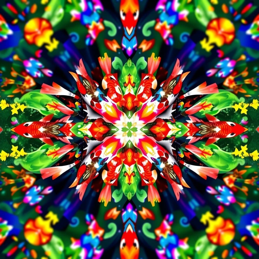 Kaleidoscope Koi Pond in Mirrored Digital Art