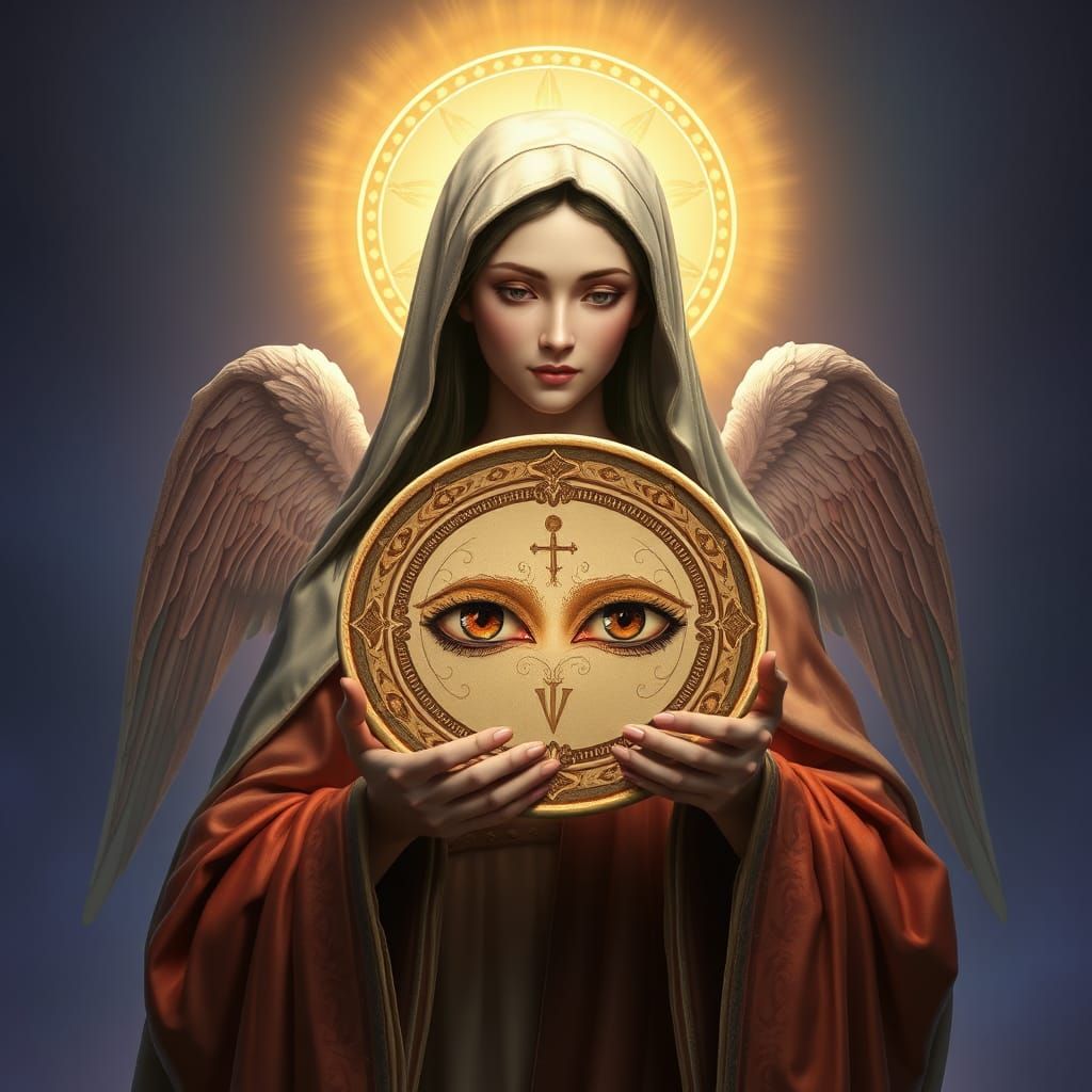 Mystical Saint Lucia Surrounded by Golden Light and Angelic....