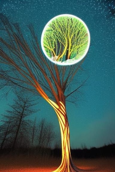Surreal Tree Goddess in Neon Lighting with Fractal Branches