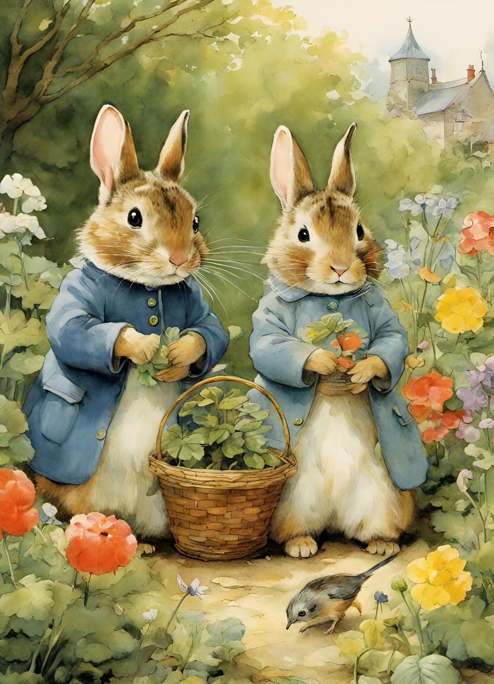 Charming Garden Scene in Japanese Art Style