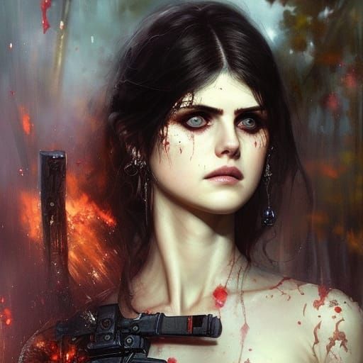 Dramatic Portrait of Lady Death Alexandra Daddario in Fine A...
