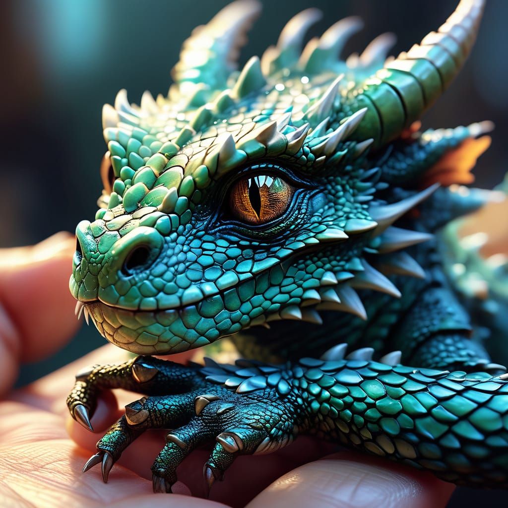 Hyperrealistic Dragon Baby Resting on Finger