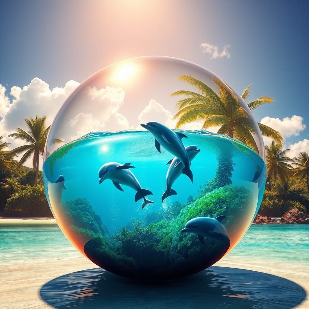 Vibrant Beach Scene in a Glowing Globe