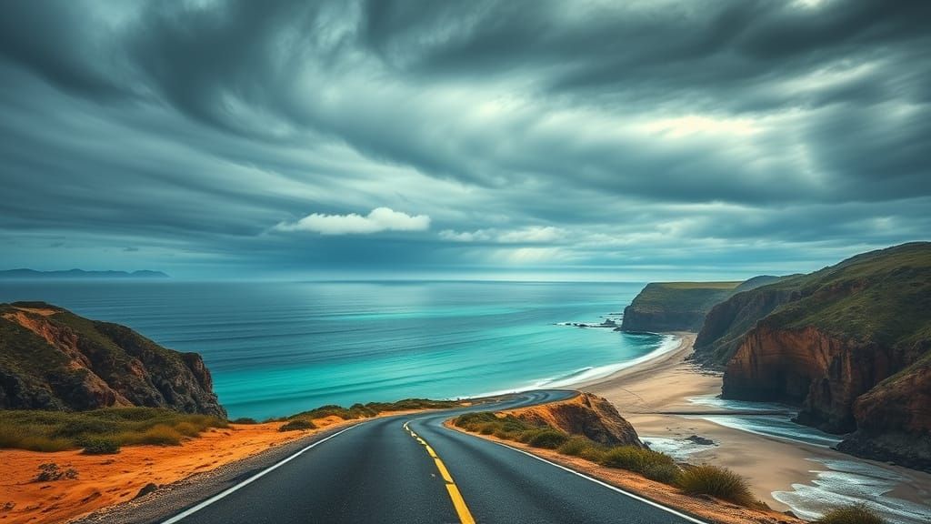 Australian Coastal Road in Syd Mead Style