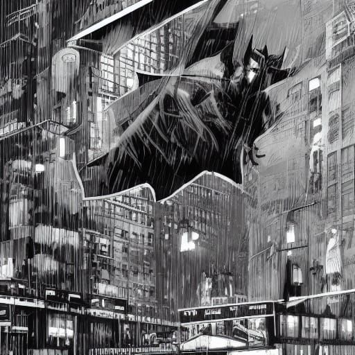 Batman in Rain-Soaked Gotham City Comic Book Art