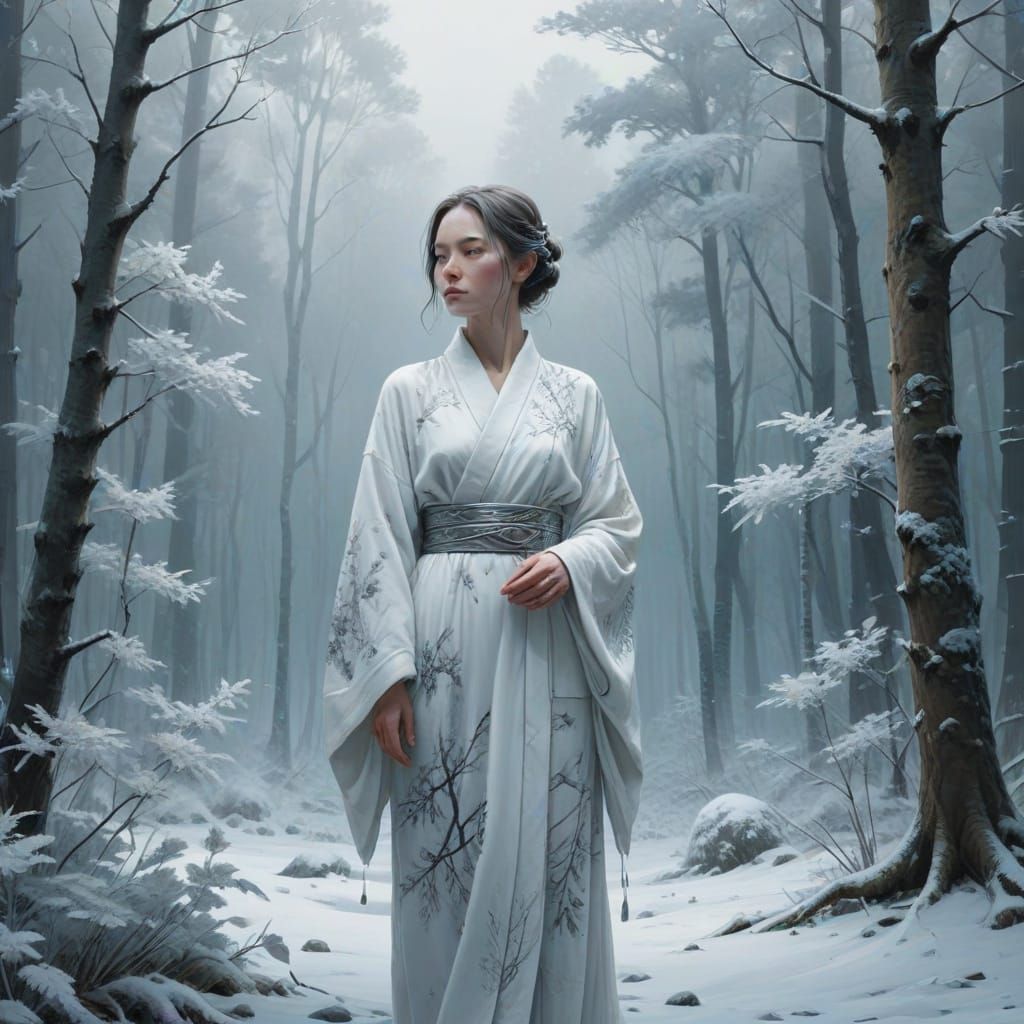 Serene Snow Maiden in Winter Wonderland