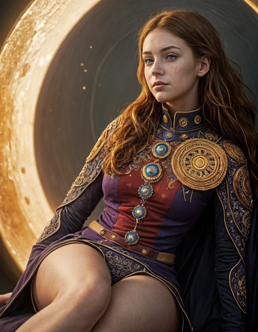 A Hyperrealistic Portrait of a Young Woman in a Vibrant Back...