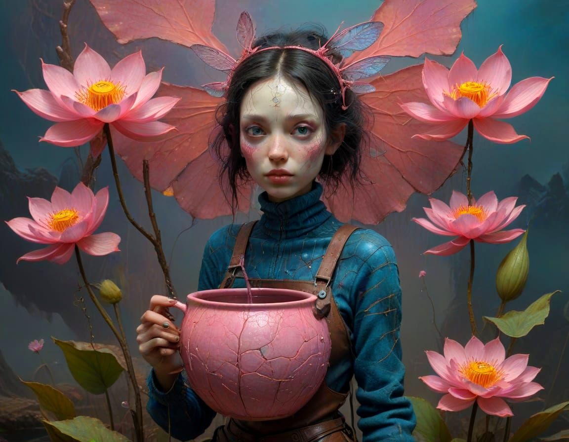 Whimsical Hybrid Creature in Bismuth Fractal Landscape