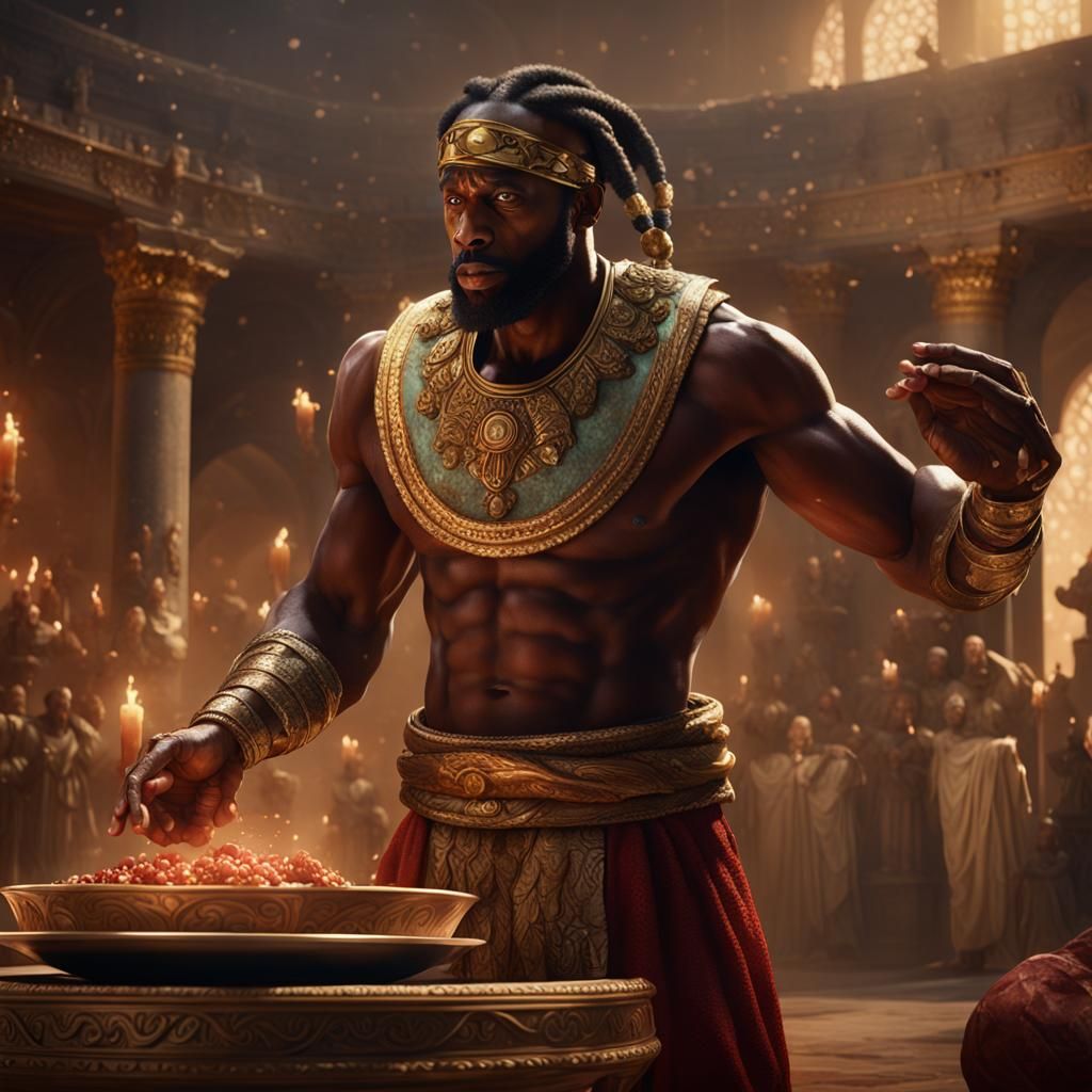 Muscled Nubian Servant Presents John the Baptist's Head in a...