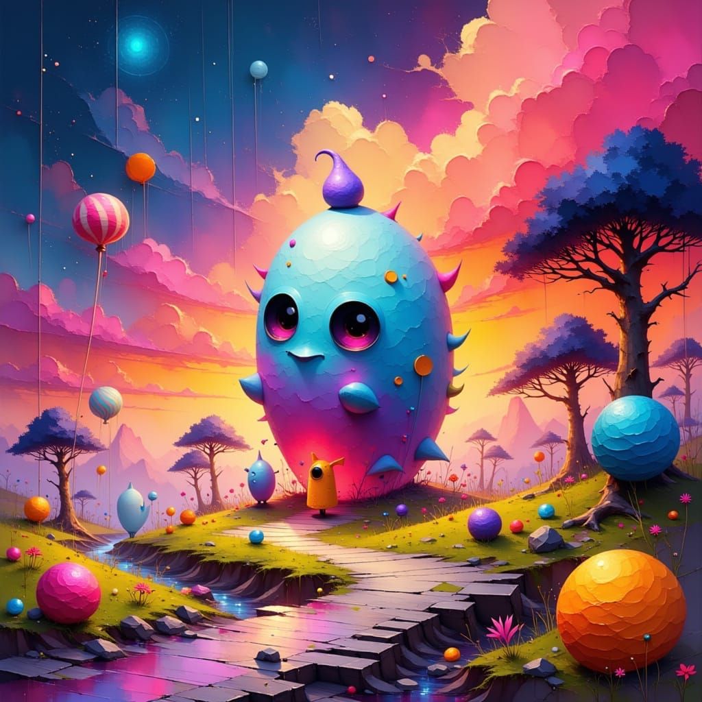 Colorful Candy Monsters Playing in a Candy Land