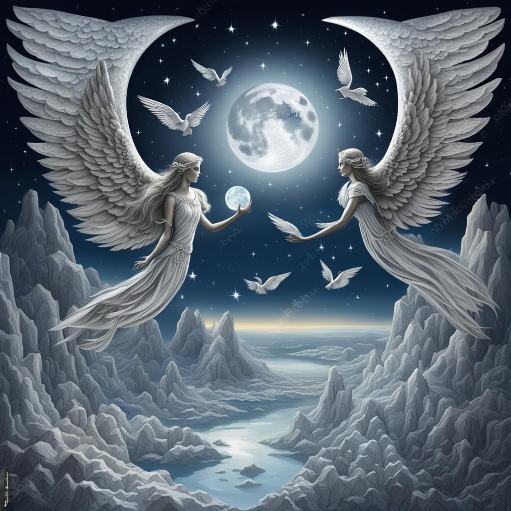 Celestial Beings Soar Over a Glimmering Lunar Landscape in S...