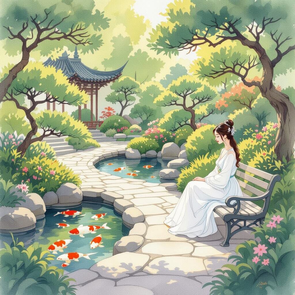 Singaporean Garden in Watercolor Style