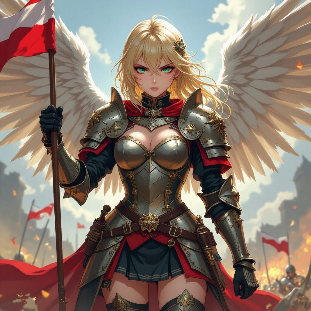 Anime Warrior Girl in Polish Hussar Armor with Wings