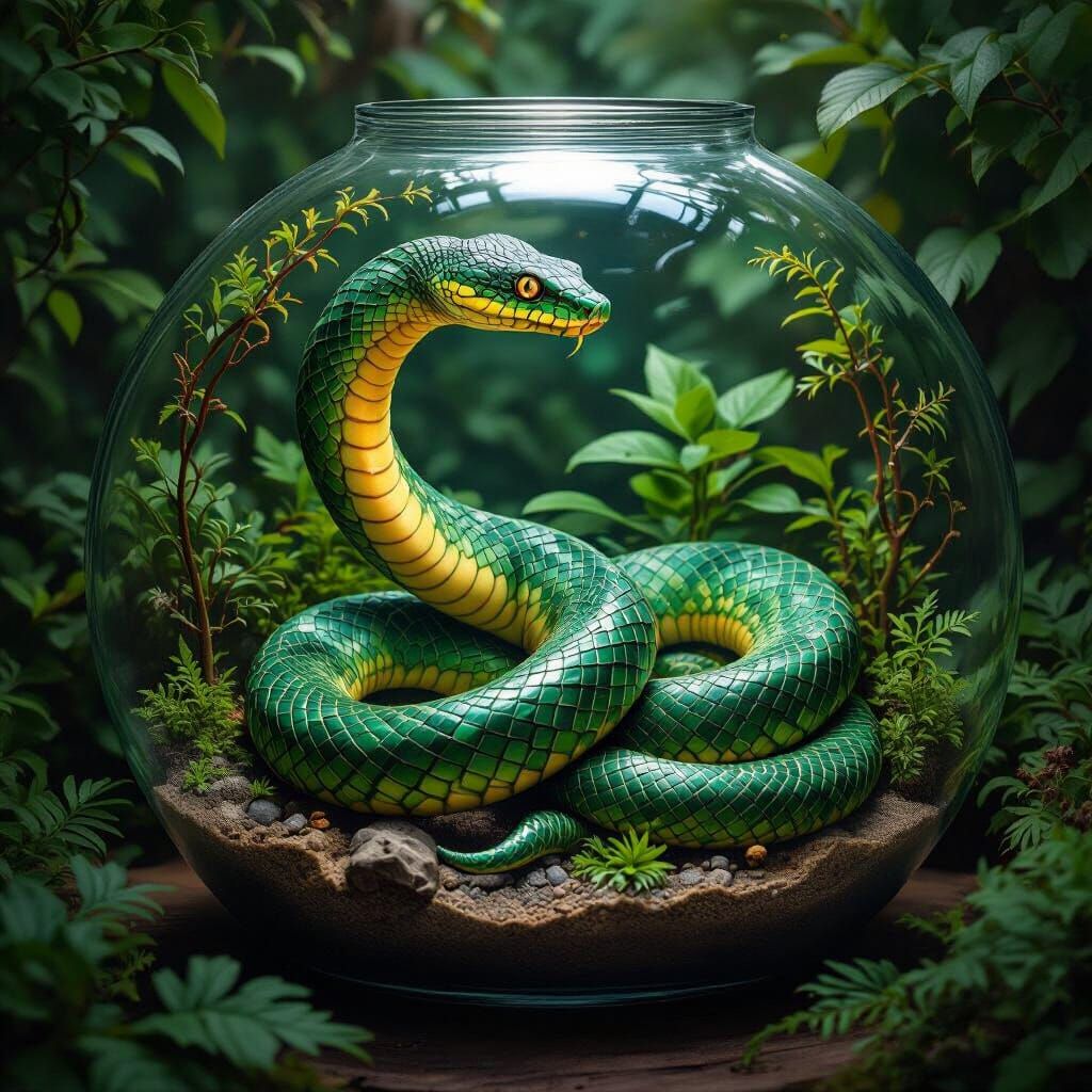 Emerald Serpent in Hogwarts Terrarium, Mystical Style
