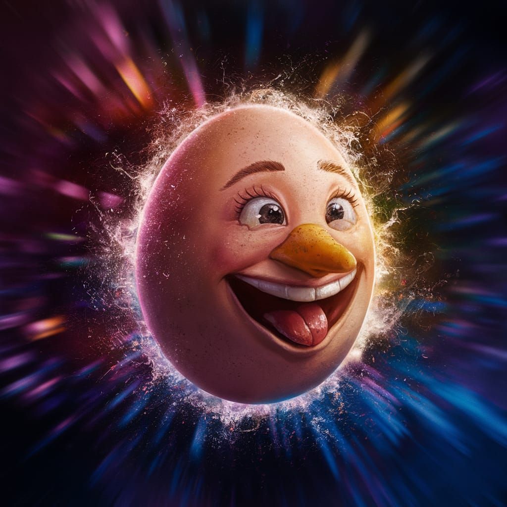 Joyful Hyperrealistic Egg in Vibrant Splash Art