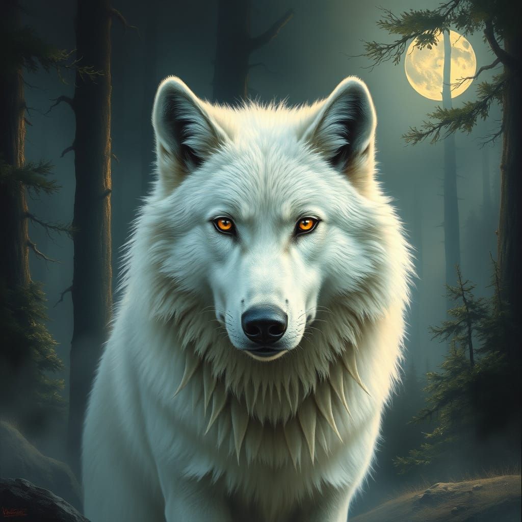 Moonlit Wolf in a Dreamy French Forest